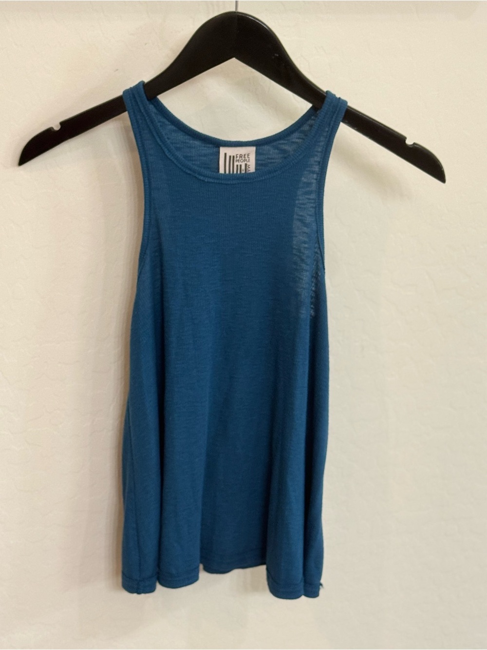 Free People We The Free Long Beach Ribbed Tank Top Teal Blue XS Slub Knit EUC